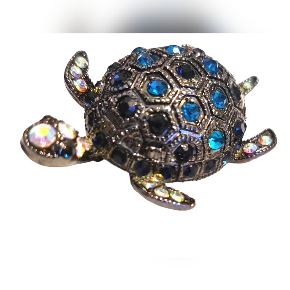 Vintage Monet Turtle Brooch featuring Rare Uranium Pink Czech Uranium stones.